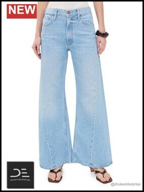 High Rise Loose Fit Non-Stretch Denim Jeans 5-Pocket Button Zip